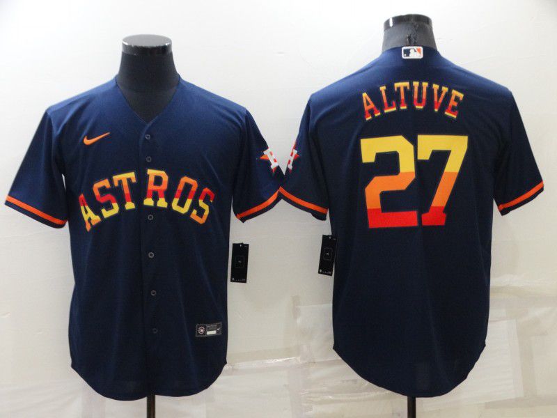 Men Houston Astros 27 Altuve Blue Rainbow Edition Game Nike 2022 MLB Jerseys